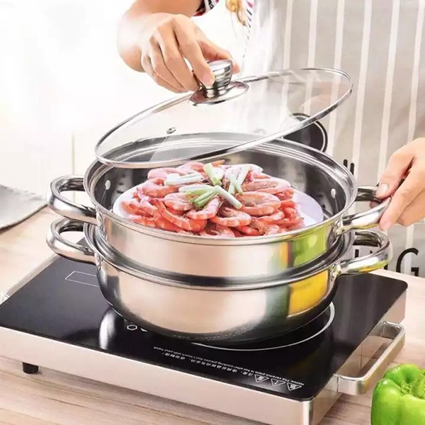 Nồi hấp 2 tầng bằng inox đa năng