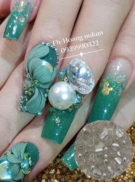 ✅Hạt châu nửa đính móng nail 2 màu (trắng, nâu) size 6mm,8mm