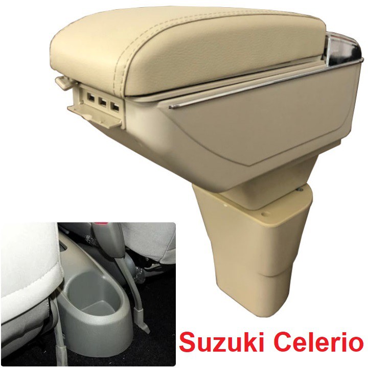 Hộp tỳ tay xe hơi, ô tô dành cho xe Suzuki Celerio tích hợp 7 cổng USB mã DUSB-LVA: Màu Đen và Kem - hàng cao cấp