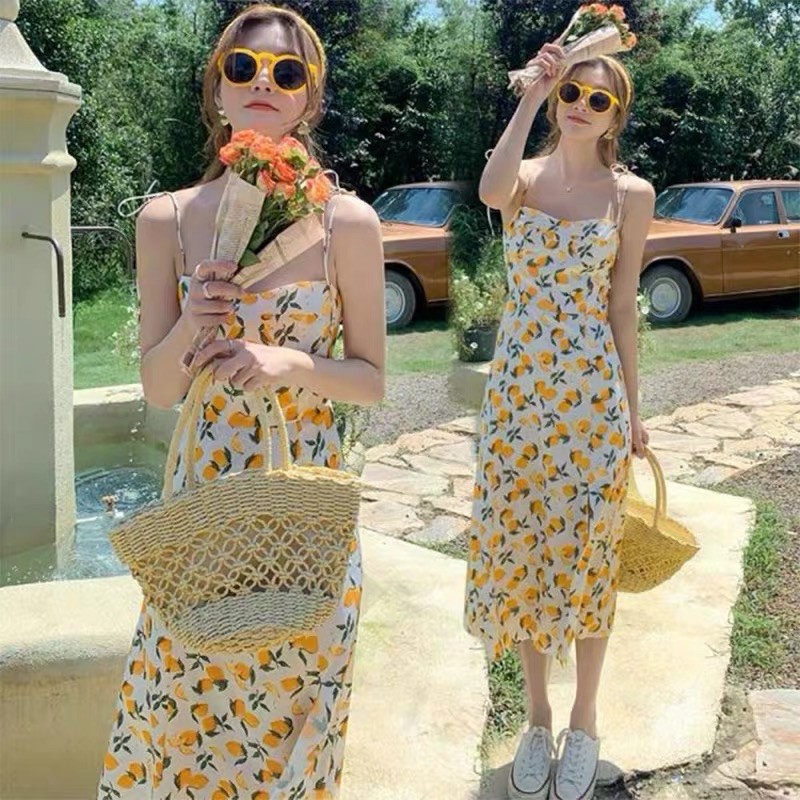 Váy hoa 2 dây xẻ tà