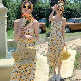 Váy hoa 2 dây xẻ tà