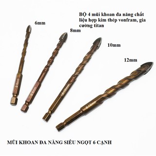 bộ 3 mũi khoan đa năng bốn cạnh, khoan siêu ngọt 6 - 8 - 10mm