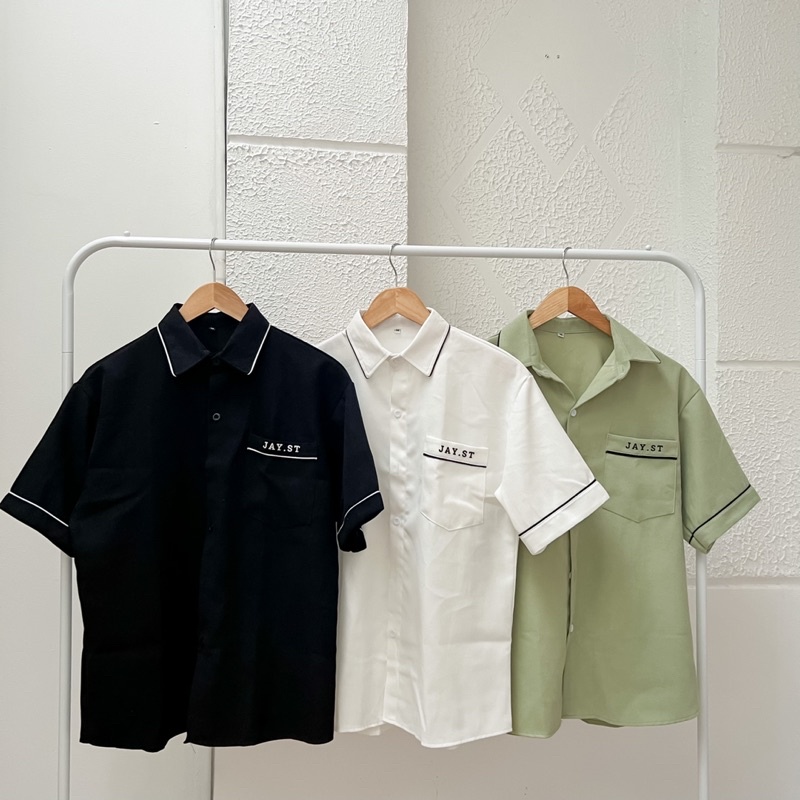 Áo sơmi tay lỡ unisex JAYST màu Đen/Trắng/Mint logo thêu  Nam nữ unisex  Áo Sơ Mi form rộng style Ulzzang