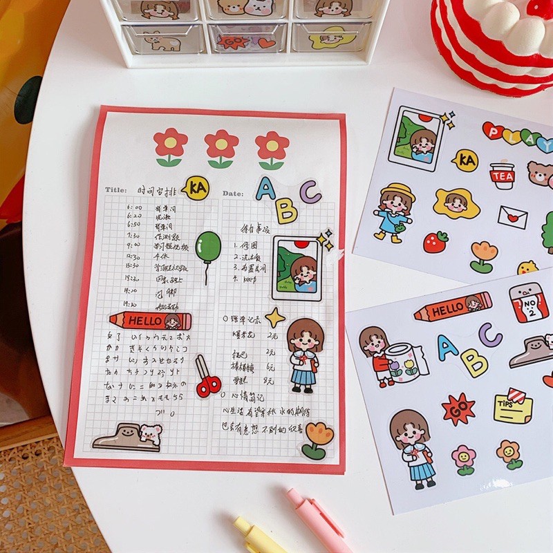 Sticker hoạt hình đáng yêu phong cách Hàn Quốc không thấm nước dùng niêm phong, trang trí điện thoại, sổ tay...