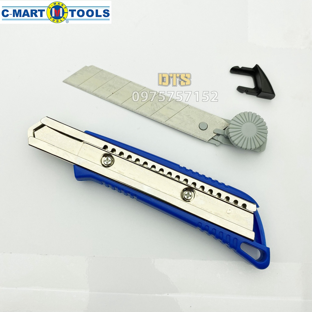 Dao rọc giấy đa năng 18mm có núm xoay C-Mart A0001, dao trổ cố định lưỡi dao siêu sắc, cắt giấy, rọc băng keo bìa carton