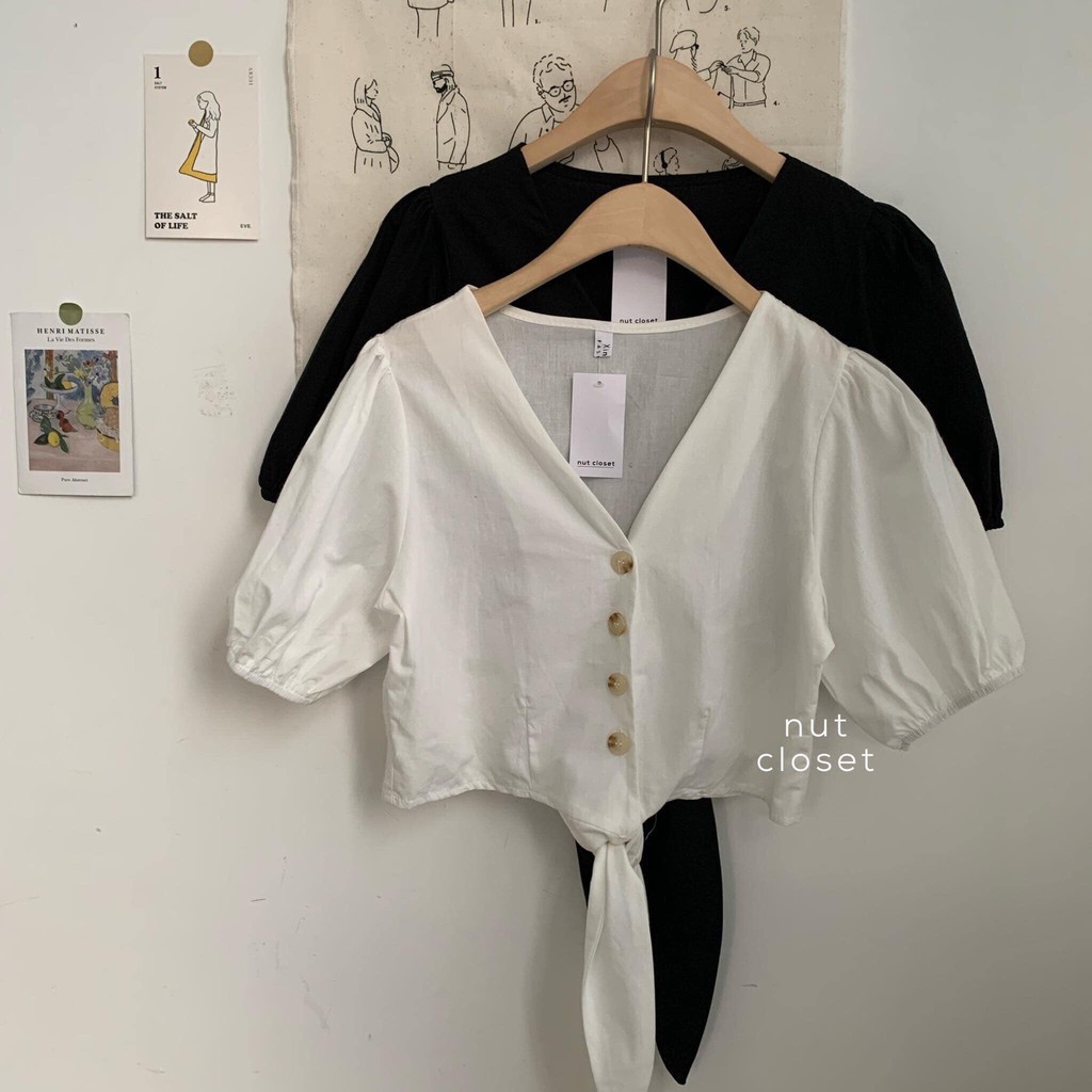 ÁO CROPTOP TAY CHUN ĐŨI THẮT NƠ TRƯỚC XINH XẮN | BigBuy360 - bigbuy360.vn