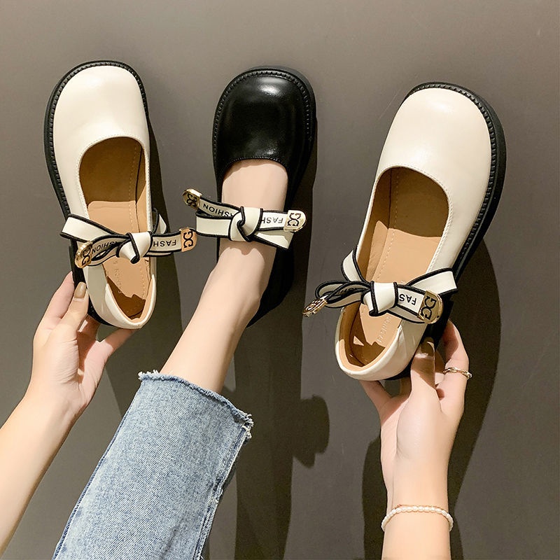 Giày da mũi vuông phong cách retro Anh Quốc thời trang mùa hè 2022 dành cho nữ