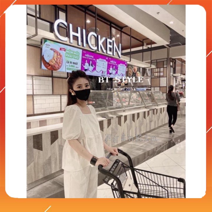 Sét Đũi Cổ Vuông Tay Bồng Ba Màu Cho Nữ | BigBuy360 - bigbuy360.vn