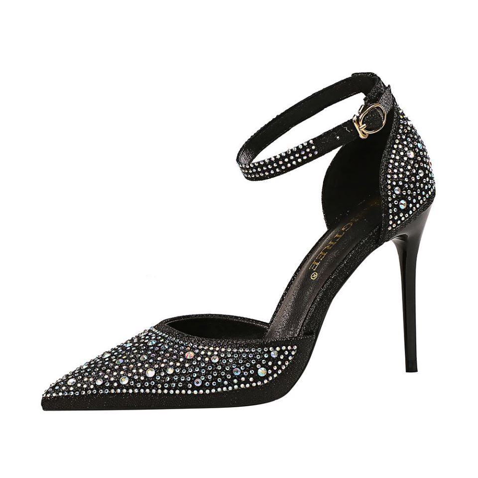 BIGTREE Chính Hãng Giày Cao Gót 10cm Mũi Nhọn Miệng Nông Đính Đá Lấp Lánh Phong Cách Hàn Quốc Cho Nữ  Mall-283-16