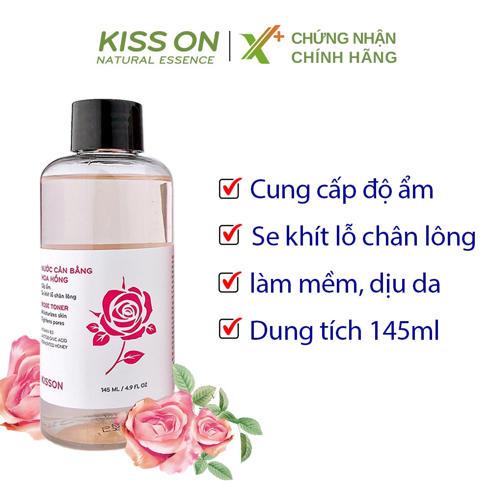 Nước cân bằng hoa hồng KISS ON dưỡng ẩm sâu, thu nhỏ lỗ chân lông, toner nước hoa hồng Kisson 145ml X6-KI-NCB01