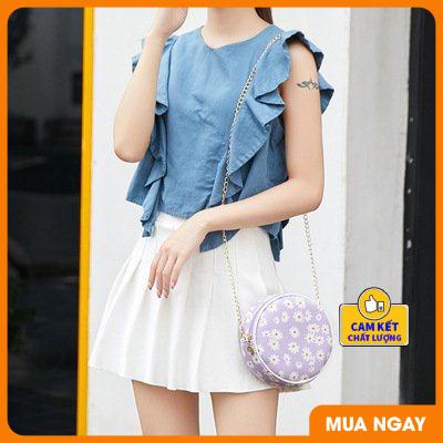 Túi đeo chéo một bên vai hình tròn nhỏ họa tiết hoa xinh xắn trẻ trung sành điệu dành cho nữ ST0055