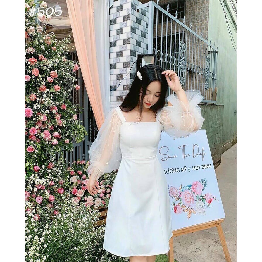 Đầm nữ phối tay lưới đính cườm thời trang quyến rũ ( có mút ngực ) chất umi mềm mịn | BigBuy360 - bigbuy360.vn