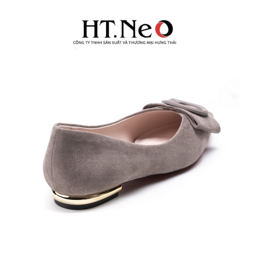 Giày bup bê nữ HT.NEO Da lộn mềm mại, thiết kế đính khuy cùng nơ cực xinh NU92