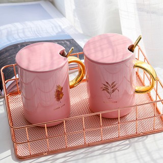 Cốc Sứ Dung Tích 450ML Thiết Kế Có Nắp Và Muỗng Tiện Dụng