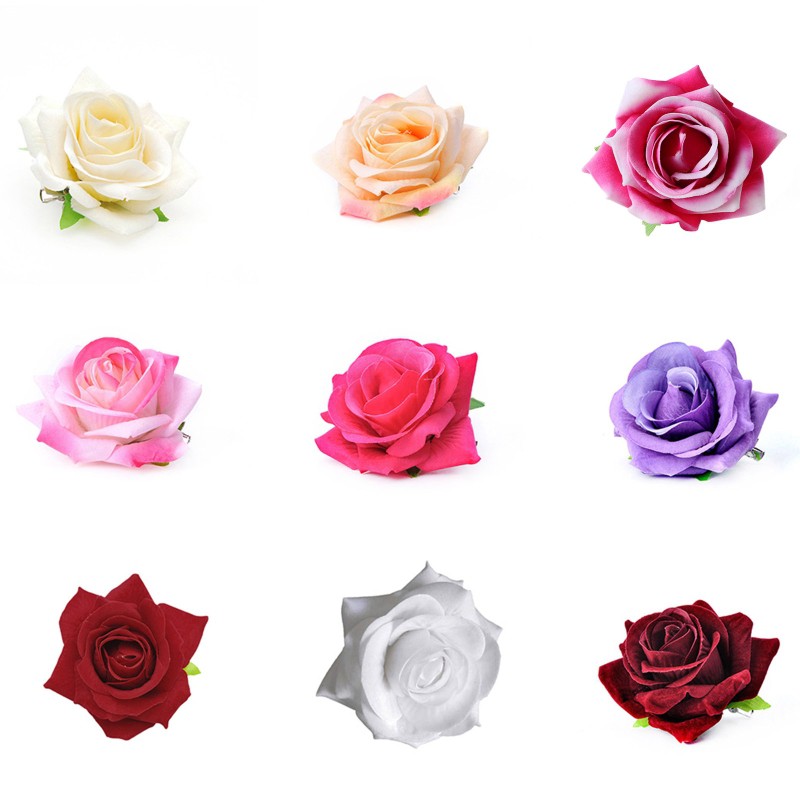 Kẹp tóc hình hoa hồng giả bằng vải nhung thời trang cho nữ