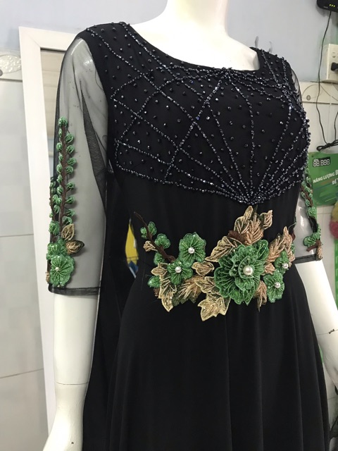 Đầm trung niên dạ hội thiết kế phối hoa cao cấp