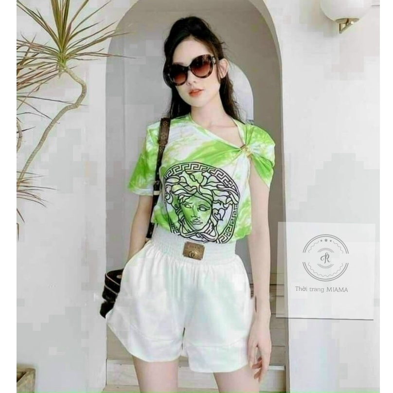 Quần đùi nữ mặc nhà ống rộng lưng cao dáng short thể thao chất vải đũi mềm mát - Quần sooc nữ cạp cao thun chun bigsize