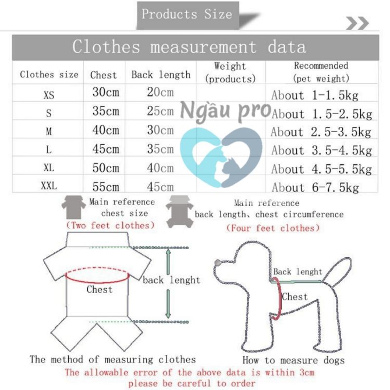 Bộ quần áo thu đông cho chó mèo đẹp chui đầu, Áo cho Chó poodle chất nỉ mỏng có tay dài cân nặng 0.5kg - 10kg NPQACM01