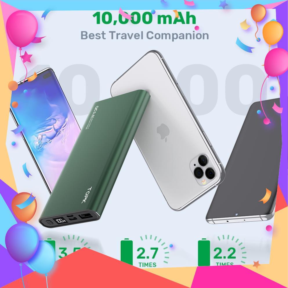 Pin Dự Phòng NHANH TOPK I1006P 10000mAh 18W QC3.0 Sạc Nhanh Có Màn Hình Điện Tử TPHCM