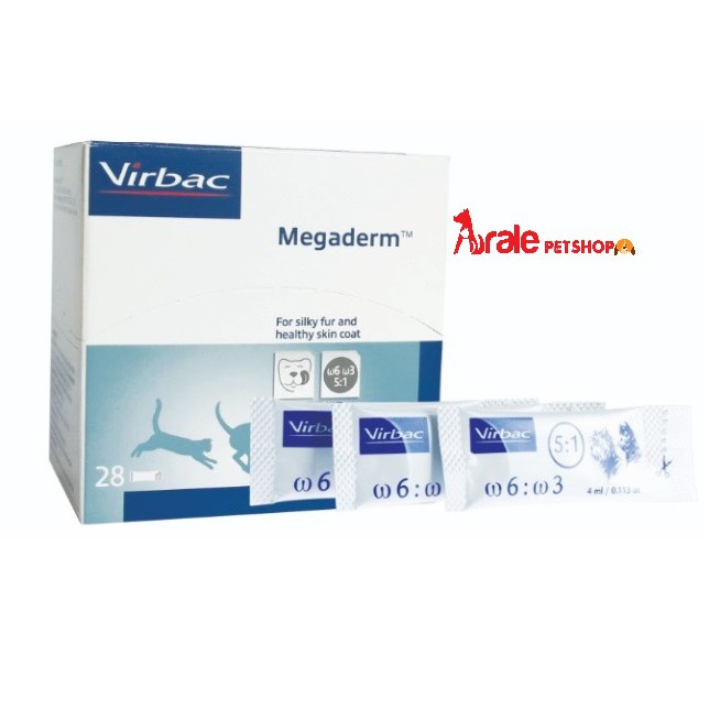 GEL DINH DƯỠNG VIRBAC MEGADERM GIÚP MƯỢT LÔNG, DA, GIẢM NGỨA CHO PET THÚ CƯNG CHÓ MÈO [ Hộp 28 gói ]