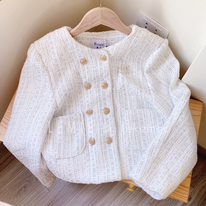 Áo Khoác Dạ Tweeds 3 Lớp 2 Hàng Cúc K32,Áo Tweed Khuy Đồng Túi Tròn Hàng QC Lemie By Lekemqc