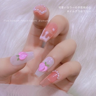 Nail box thiết kế sơn thạch hồng kèm charm đào thuỷ tinh
