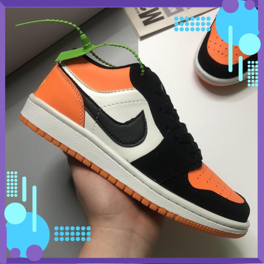 Giày Jordan 1, Giày Sneaker JD1 Cổ Thấp Màu Cam Móc Đen, Da Lộn Cao Cấp Đế Khâu Full Size 36-43 | JDCD008