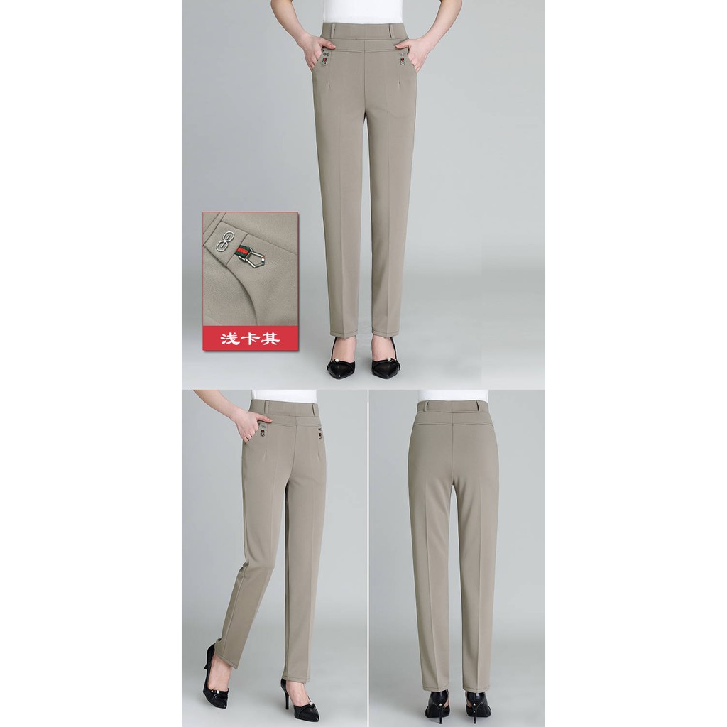 Women Formal Long Pants High Waisted Elastic Office Straight Leg Elegant Pants