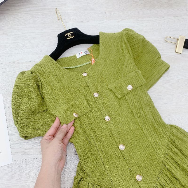 Váy xanh tay bồng dáng ngắn xoè dễ thương.Đầm tiểu thư sang chảnh
