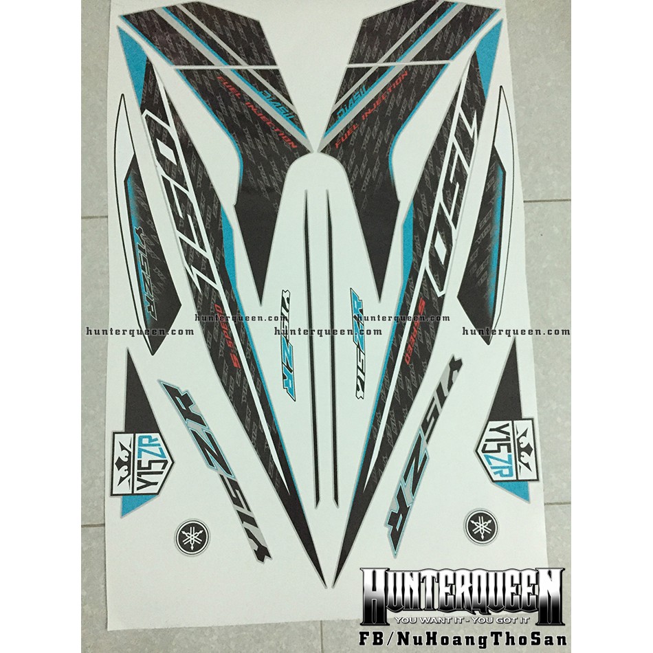 Tem Exciter 150. Tem rời Y15ZR dán xe bạc mặt nạ đen. Xe màu khác vui lòng inbox