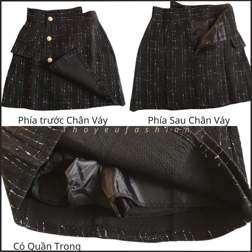 Chân váy dạ tweed  dày dặn có quần lót trong form chuẩn hàng quảng châu, chân váy kim tuyến dáng chữ A hách dáng.
