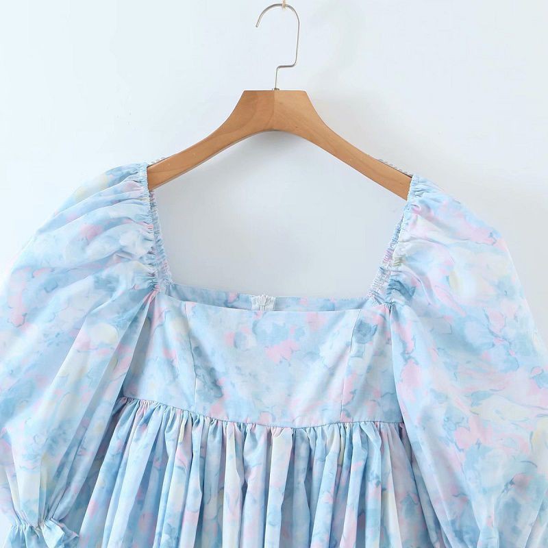 [Mã FAGREEN1505 giảm tới 30K đơn 99K] Đầm dáng xòe babydoll cổ vuông vải hoa loang màu xanh size S/M/L | BigBuy360 - bigbuy360.vn