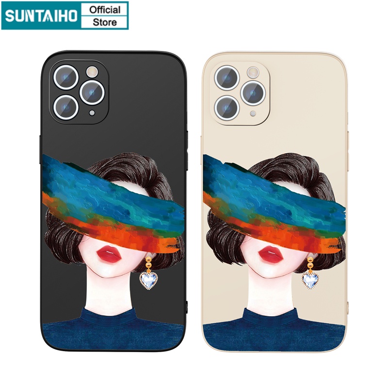 Ốp lưng iphone Ốp điện thoại SUNTAIHO bằng silicon mềm họa tiết cô gái thích hợp cho iPhone 13 12 11 Mini Pro X XR XS Max 7/8 Plus