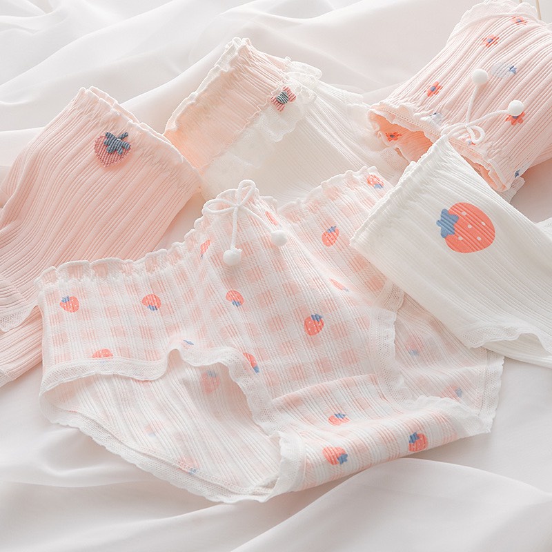 Quần lót thun tăm cotton hồng pastel trái dâu - beba