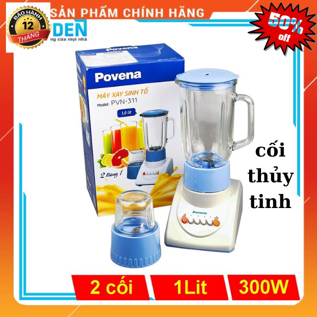 Máy xay sinh tố Povena PVN-311 350W 2 cối xay thủy tinh cao cấp -Bảo Hành 12 Tháng Chính Hãng