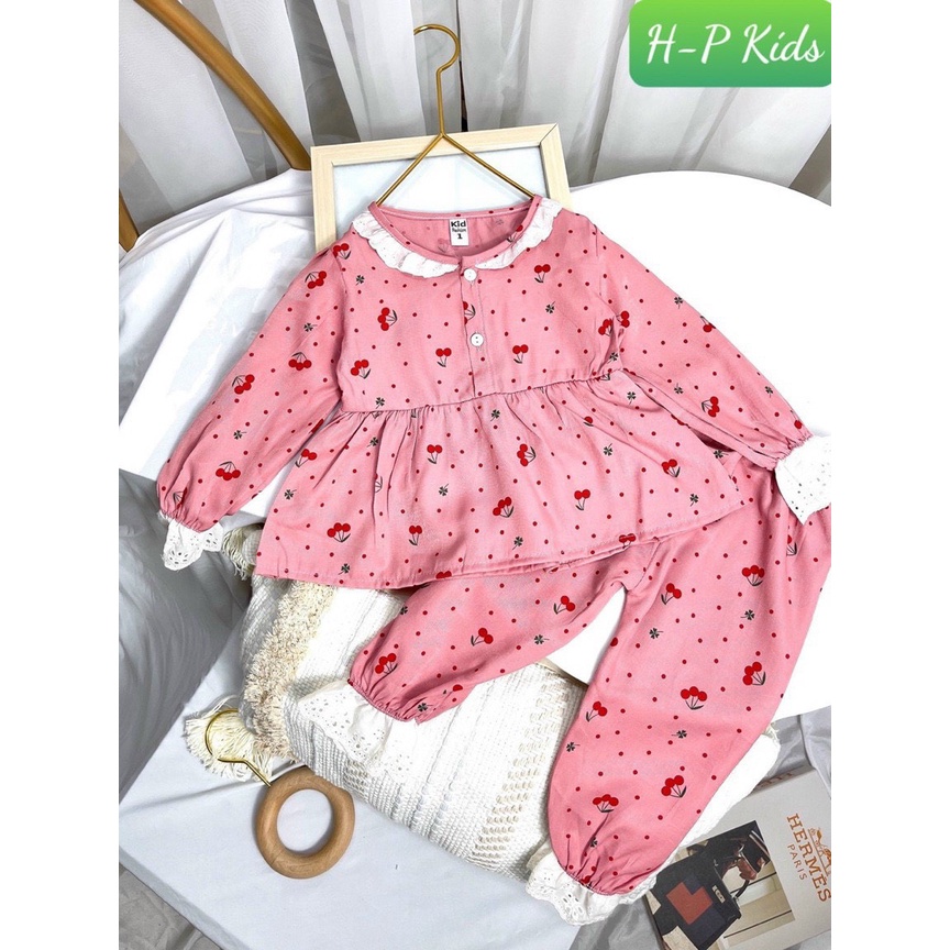 Bộ Pijama viền hoa dáng babydoll họa tiết đáng yêu, chất liệu mát mềm mại cho bé Rio hàng có sẵn kèm video