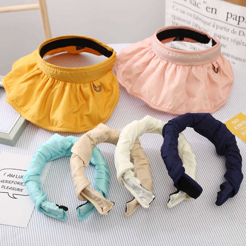 Mũ Vành Rộng Hở Đầu Che Nắng Chống Tia Uv Màu Đen Kèm Băng Đô Đội Đầu Thời Trang Mùa Hè Cho Nữ