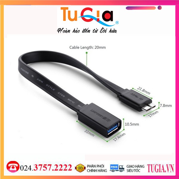 Cáp OTG micro USB sang USB UGREEN 10801-Hàng Chính Hãng