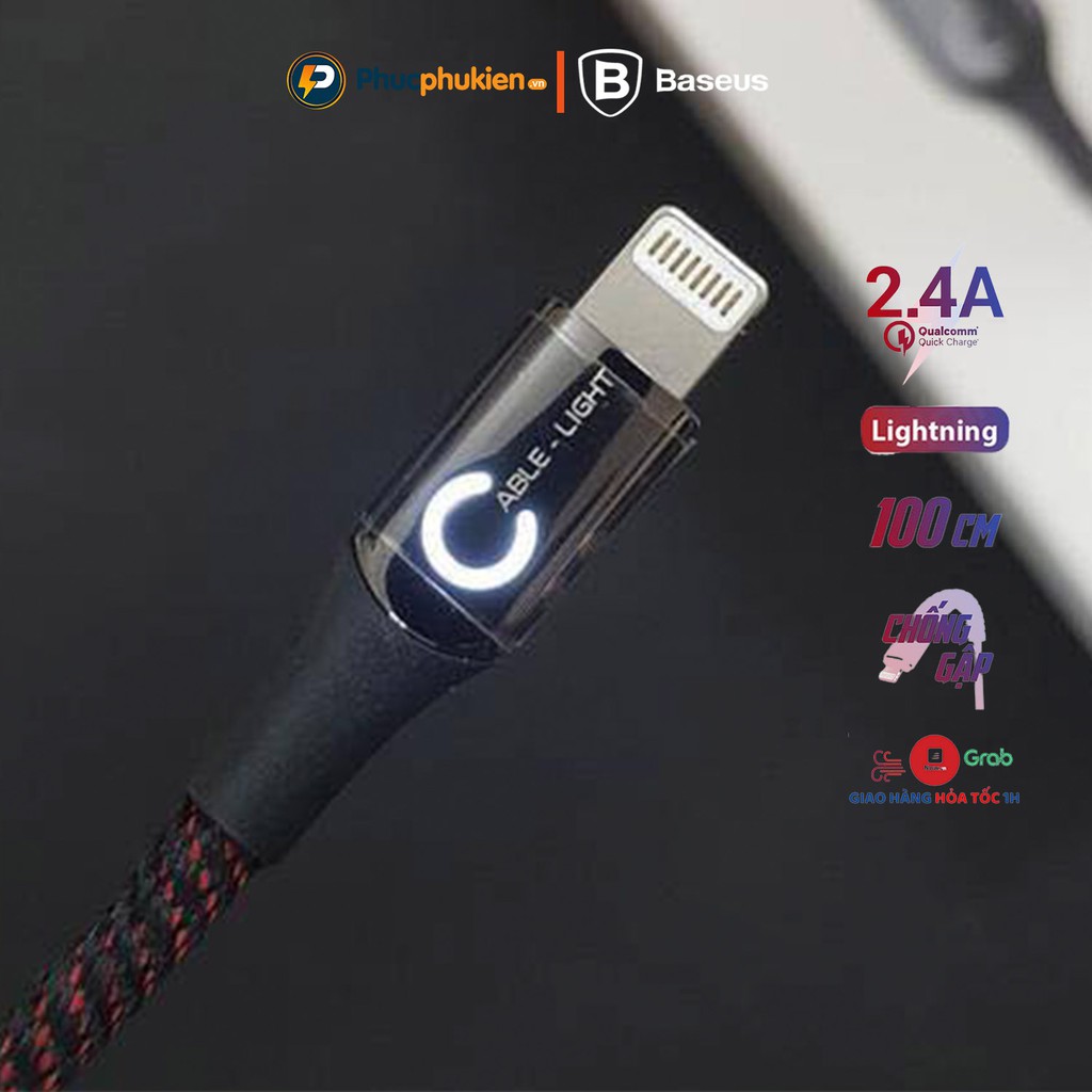 Dây sạc tự ngắt chính hãng Baseus C-shaped hỗ trợ sạc nhanh 12w - Cáp sạc lightning cho 5s đến 13 pro max Phúc Phụ Kiện