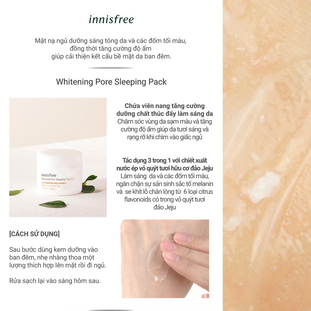 Mặt Nạ Ngủ Dưỡng Sáng Và Se Khít Lỗ Chân Lông Innisfree Whitening Pore Sleeping Pack EX 100ml