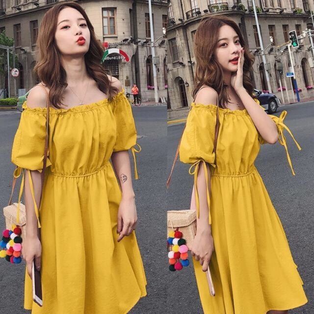 Đầm trễ vai dây rút tay siêu xinh _(sẵn ảnh thật ) | BigBuy360 - bigbuy360.vn
