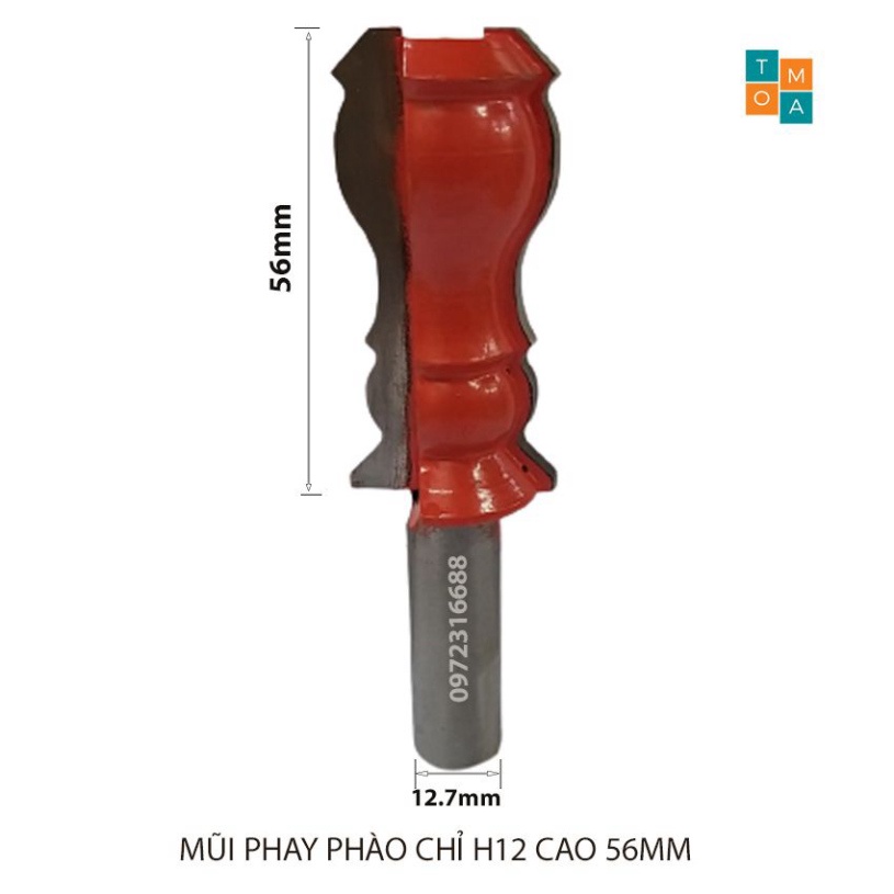 MŨI SOI GỖ - MŨI PHAY GỖ ĐÁNH CHỈ PHÀO H12 CAO 56MM CỐT 12.7MM - CHỈ PHÀO NÓC - PHÀO NẸP HÀNG VIỆT NAM