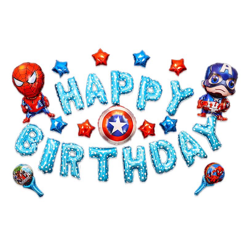 Set bóng trang trí sinh nhật siêu nhân captain american  BC04 kèm bơm tay băng keo dính bóng chuyên dụng