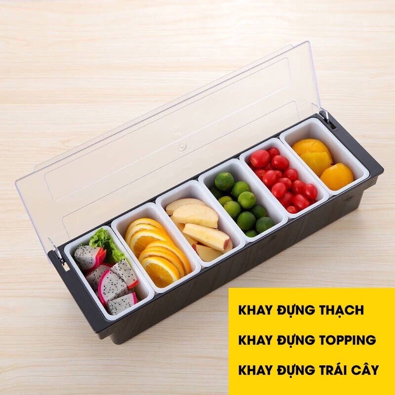 Khay đựng thạch, trái cây, topping 3 ngăn - 4 ngăn- 5 ngăn - 6 ngăn