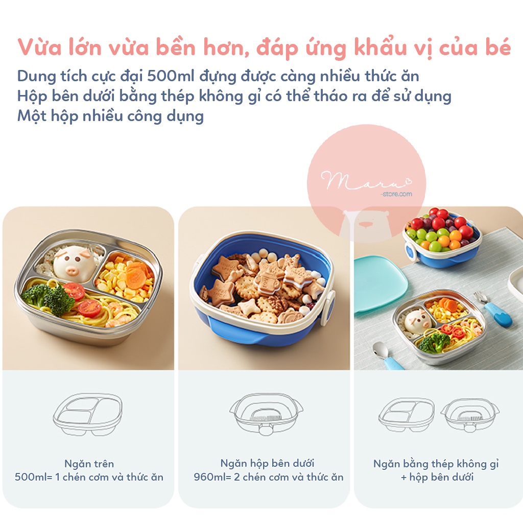 Chén ăn dặm 3 ngăn cho bé inox 316 | 3 ngăn | KUB