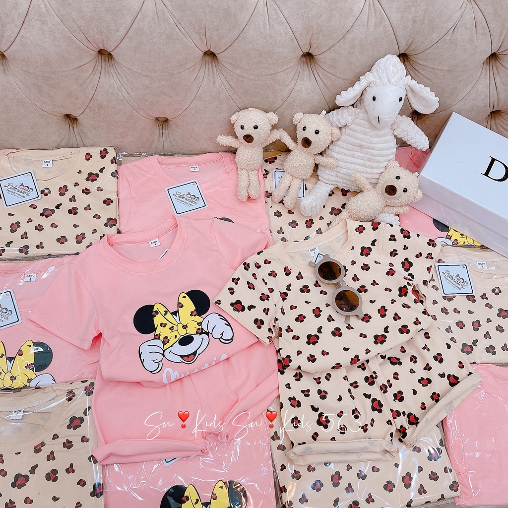 Bộ cộc tay bé gái chất Cotton, 2 màu họa tiết cực đẹp đồ bộ trẻ em thoáng mát mùa hè (V542)