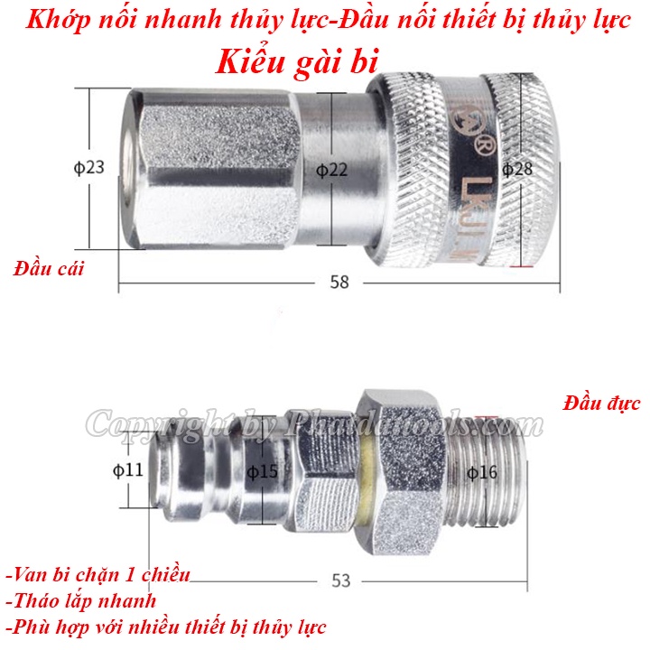 Khớp nối nhanh thủy lực-Khớp kết nối các thiết bị thủy lực