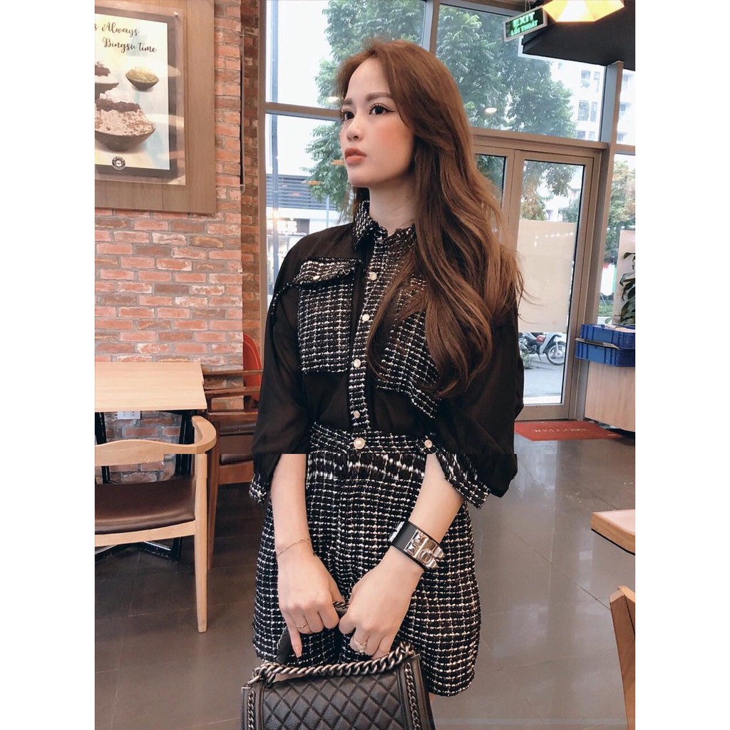 Sét bộ áo sơ mi kim tuyến kết hợp quần short cực chất - MM.B465