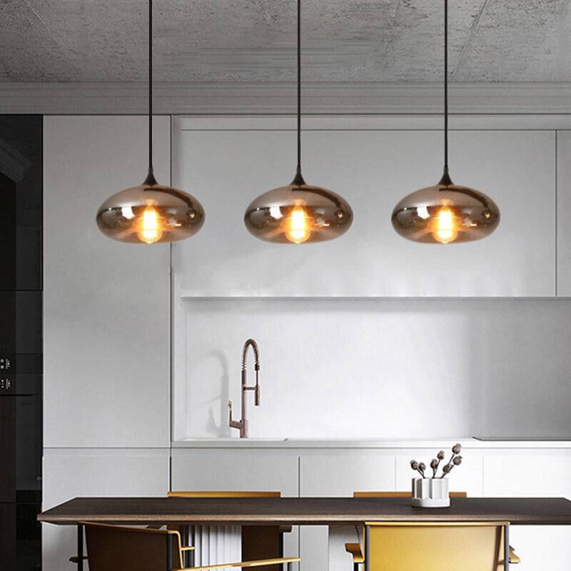 Đèn Treo Trần Nhà Bằng Kính Màu Xám Nhạt Phong Cách Bắc Âu Hiện Đại