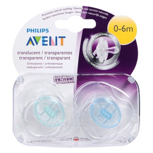 Vỉ 2 Núm Ty Ngậm Trong Suốt Cho Bé Từ 0-6 Tháng Philips Avent SCF170/18- 2 Chiếc/hộp